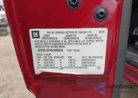 2005 GMC Sierra 1500 Sle из США, поврежденный, VIN 2GTEC13T451400910